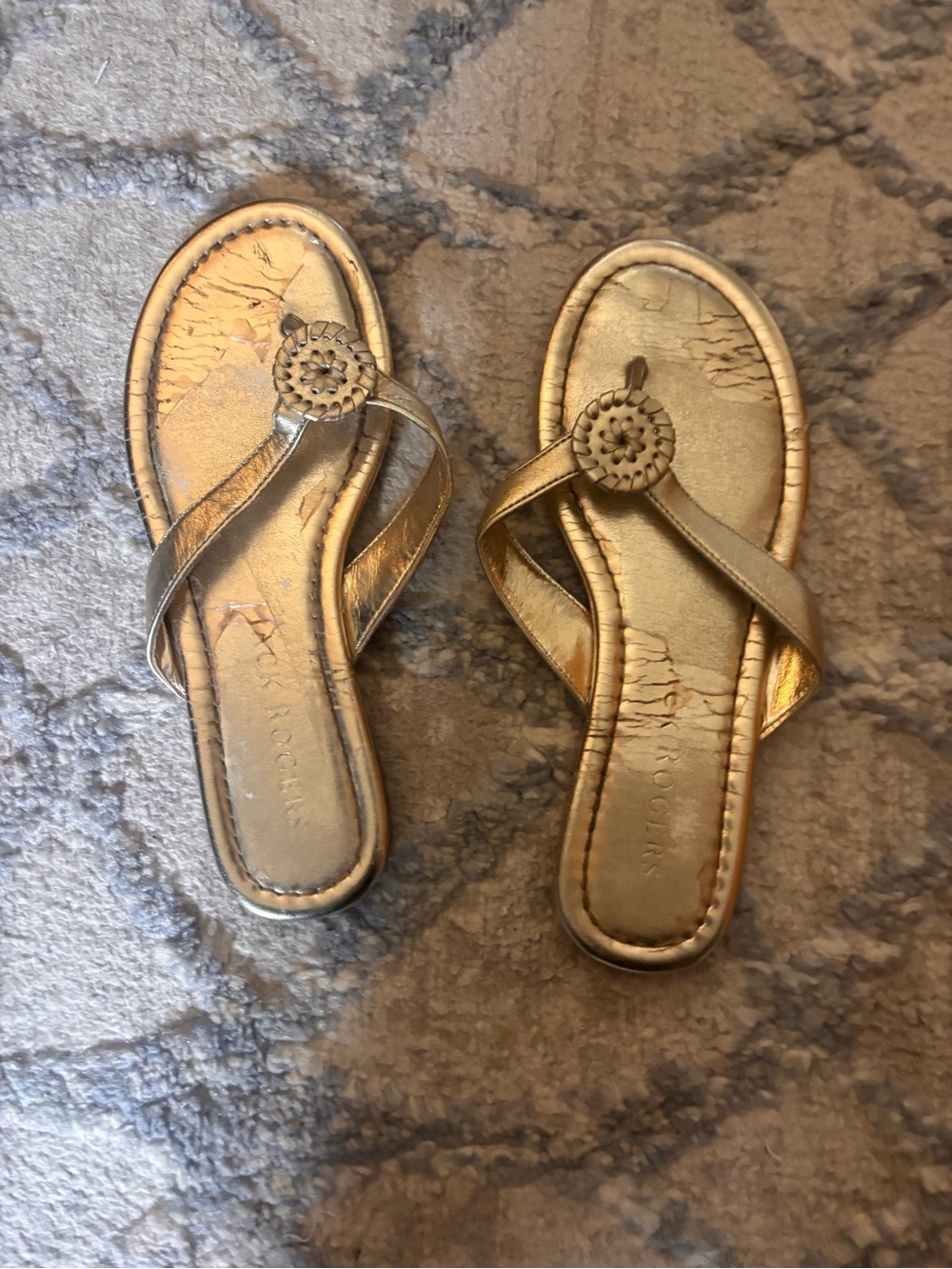 Jack Rogers Metallic Gold Leather Thong Sandals